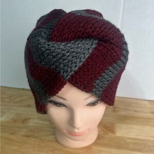 Handmade Gray and Maroon Knitted Earwarmer